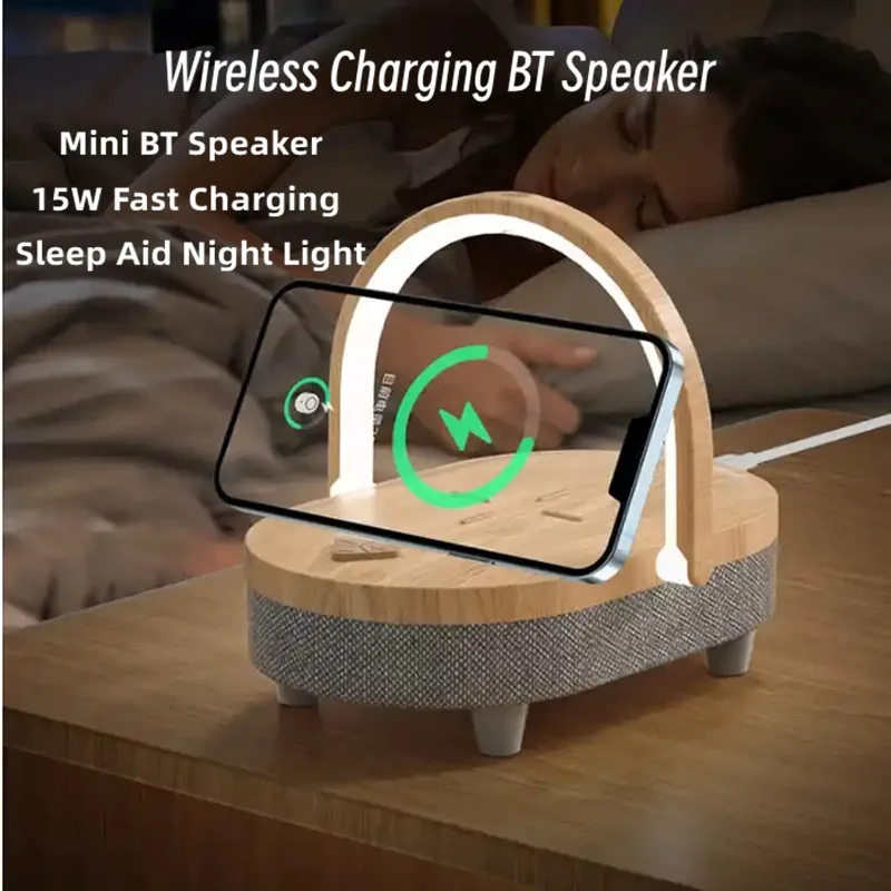 New Wireless Charging Bluetooth Speaker 15W Fast Charging Sleep Aid Nightlight soundbar 3D Stereo Sound Phone Stand Sound Box