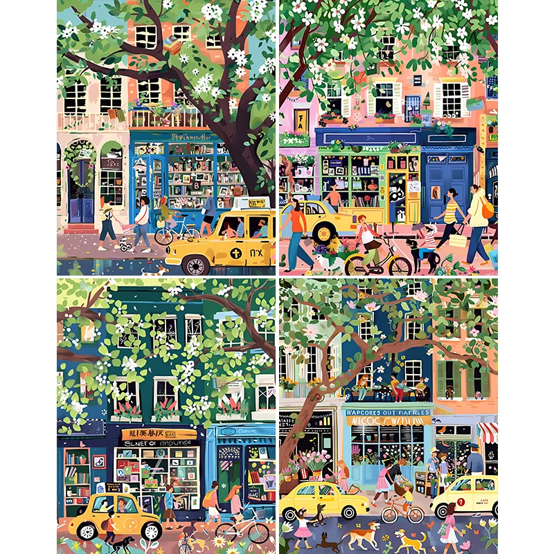 Картина по номерам дороги и книжные магазины Акриловая Краска на холсте Прямая