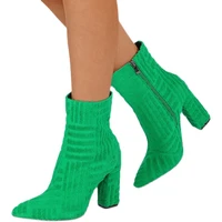 new women ankle boots classic fashion catwalk street green theme cloth pointed toe thick heel zipper elegant women shoes kc135