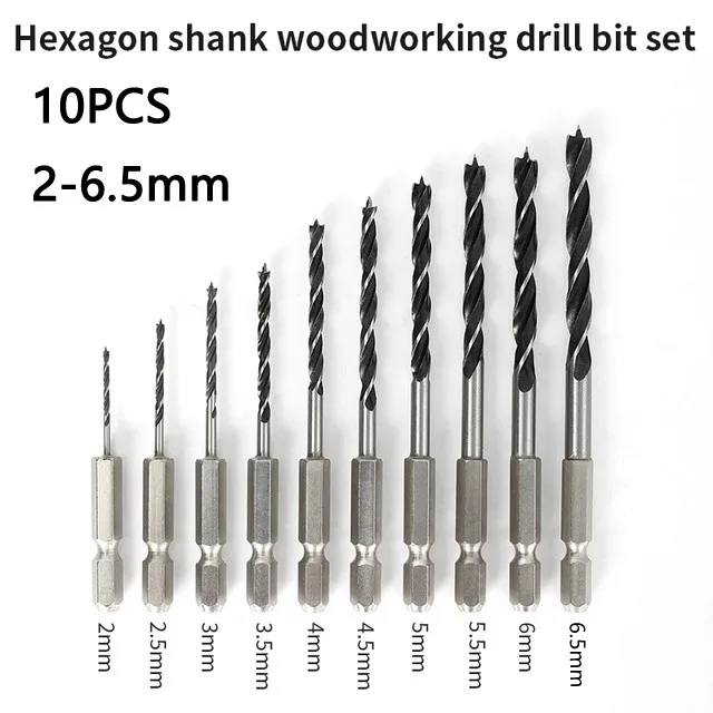 

10pcs ThreePoint Drill Bit Woodworking Drill Bit Hexagonal Shank Electric Drill Power Tools Accessories Workshop Equipment