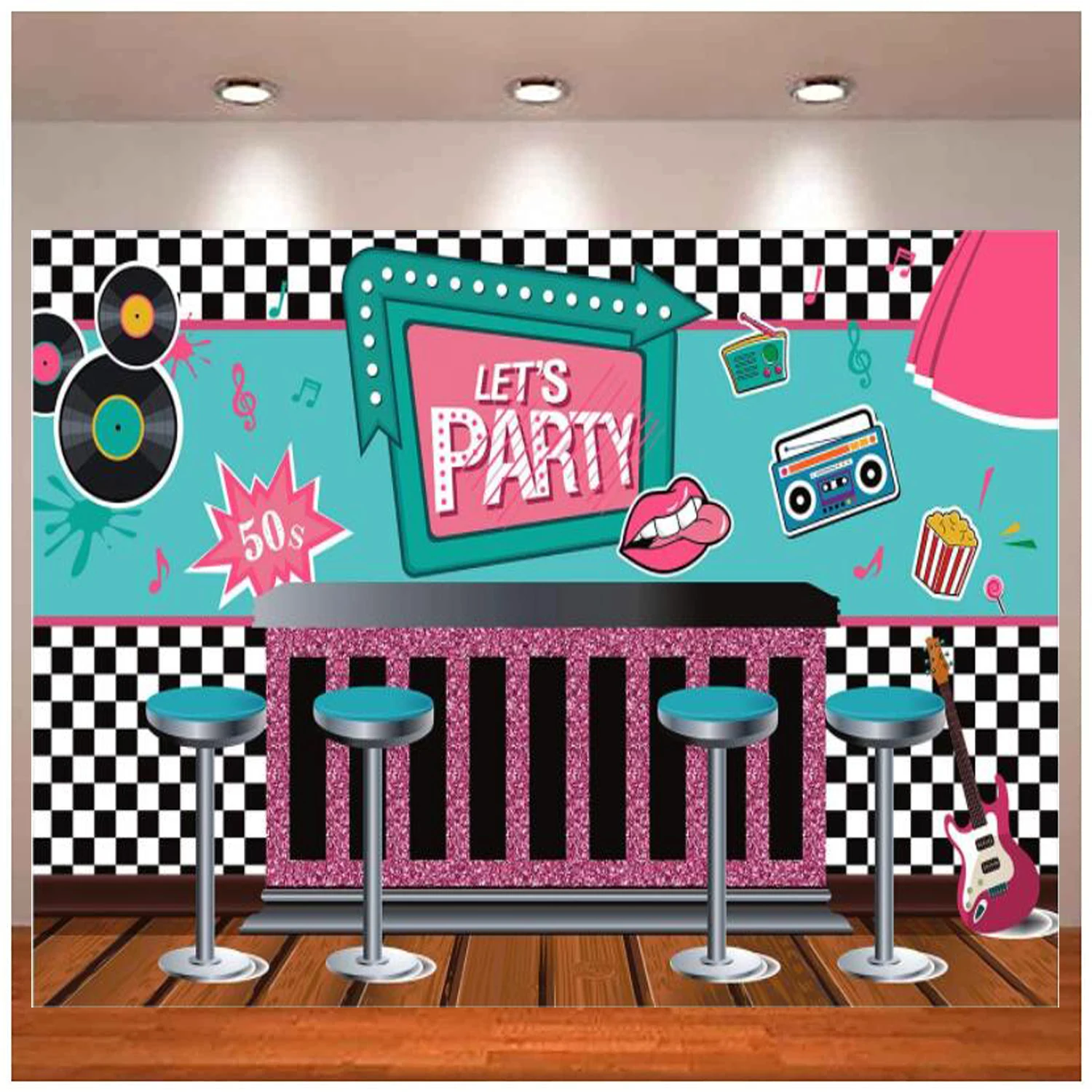 

50's Soda Shop Banner Decor Back To 50's Rocking Party Photography Backdrop Photo Props For Studio Booth Supplies Background