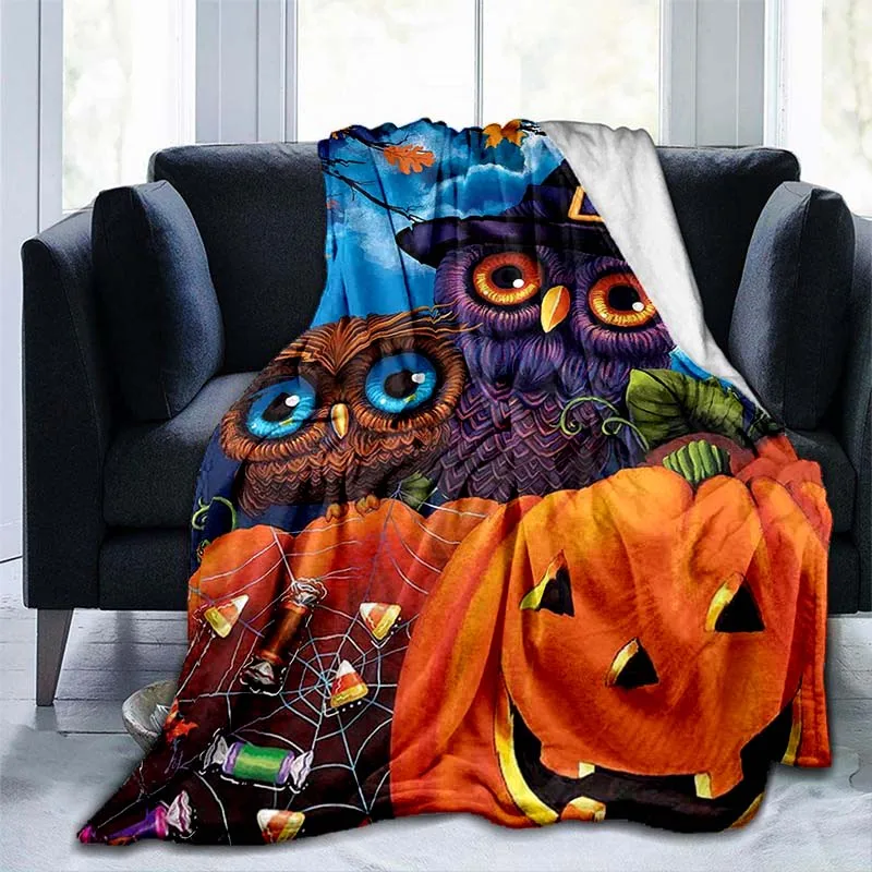 Halloween Pumpkin Head Cartoon Blanket Lightweight Comfortable Soft Breathable Ultra Warm Blanket Bedding Travel Bedding