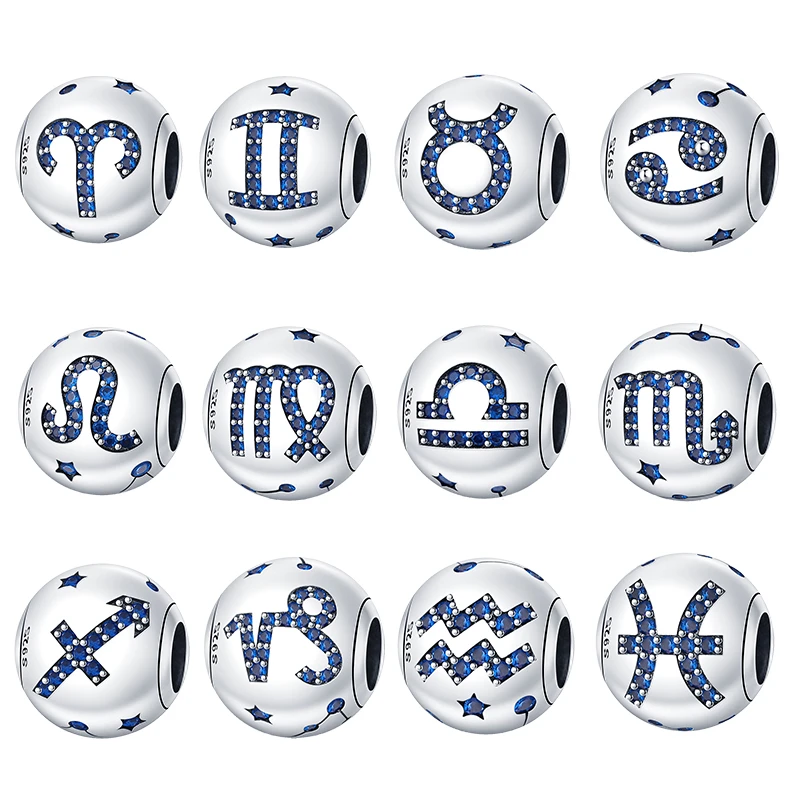 

2023 New Fit Original Pandora 925 Silver Color Twelve Constellations Series Star Shining Charms Beads Bracelets DIY Jewelry