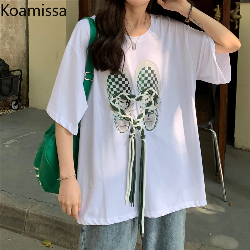 

Koamissa Casual Loose Women Tshirt Short Sleeves O Neck Print Summer Tees Tops Chic Korean 2022 Outwear Streetwear Tshirts