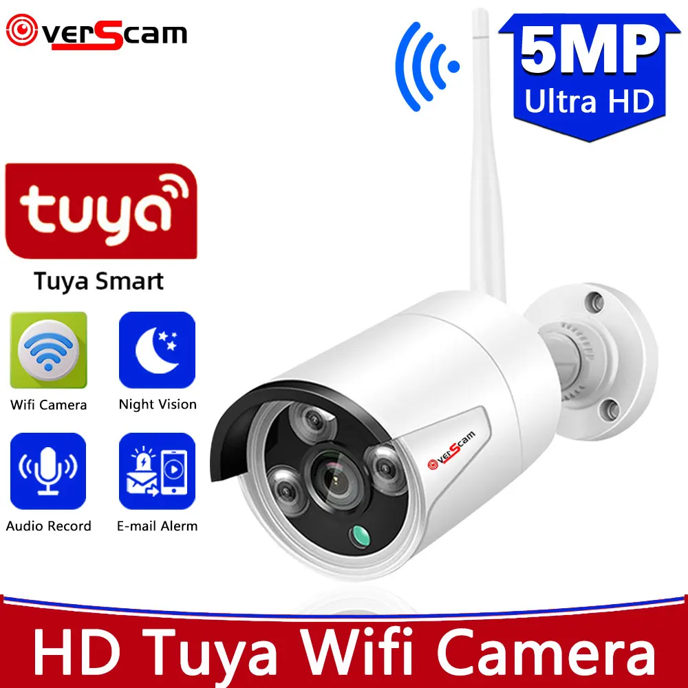 

5MP Tuya Smart Home Outdoor WiFi Camera Wall Street Bullet Wireless Camera Wide Angle Home Security AI Human Detection Camera