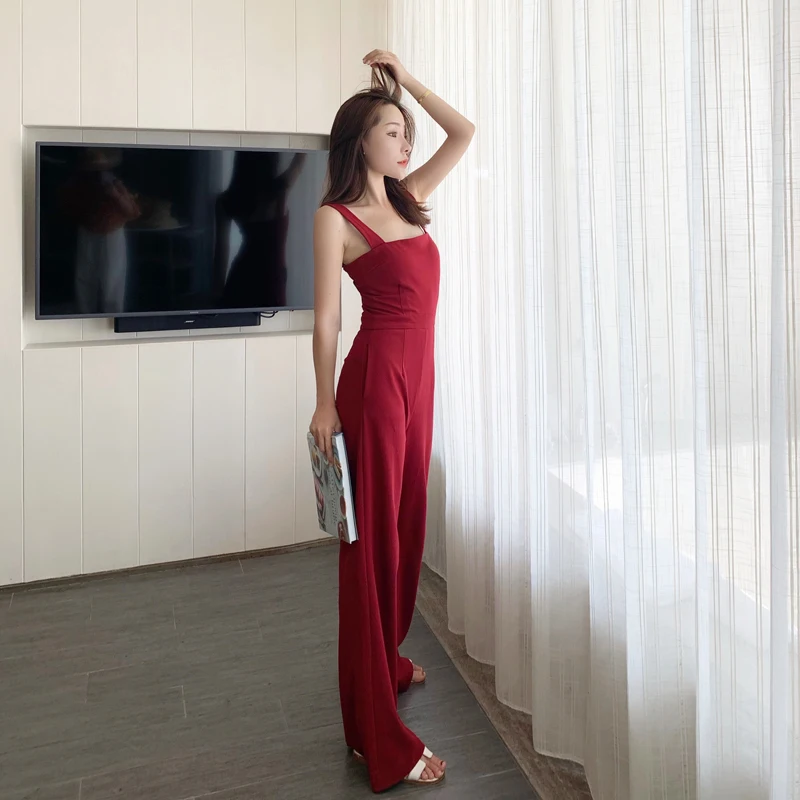 Sexy Hollow Out Backless Elastic Long Jumpsuit Women Office Ladies Playsuits Romper Casual Overalls Straight Legged Bottom Pants