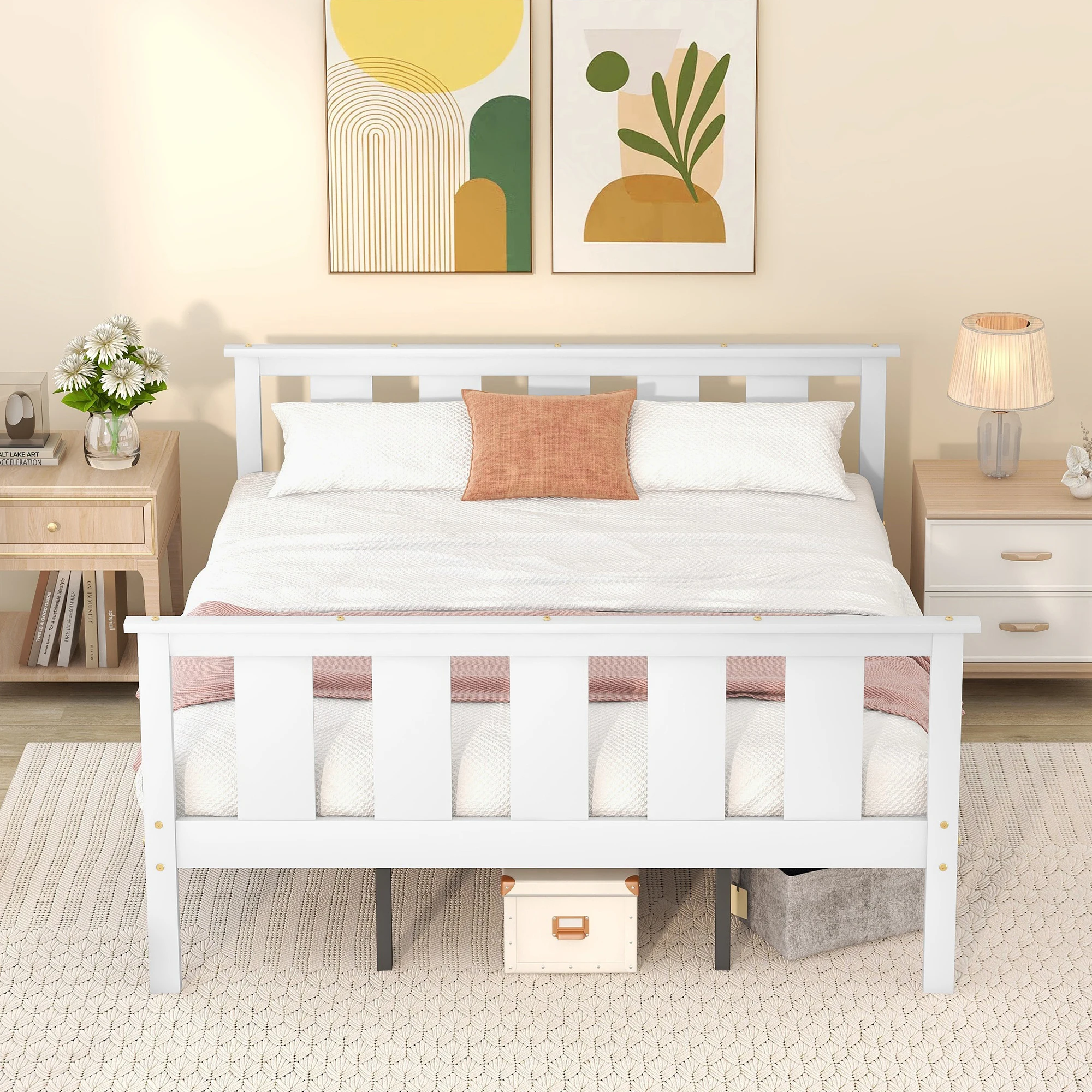 Wood Platform Bed Queen /full/twin  Size Bed Frame With Headboard And Footboard