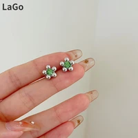 trendy jewelry s925 needle green crystal earrings simply design delicate style silvery color stud earrings for women wholesale