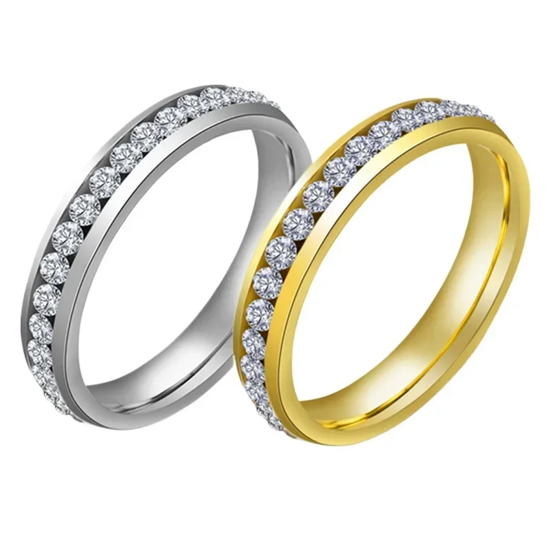 Классические роскошные золотые кольца из нержавеющей стали с инкрустацией