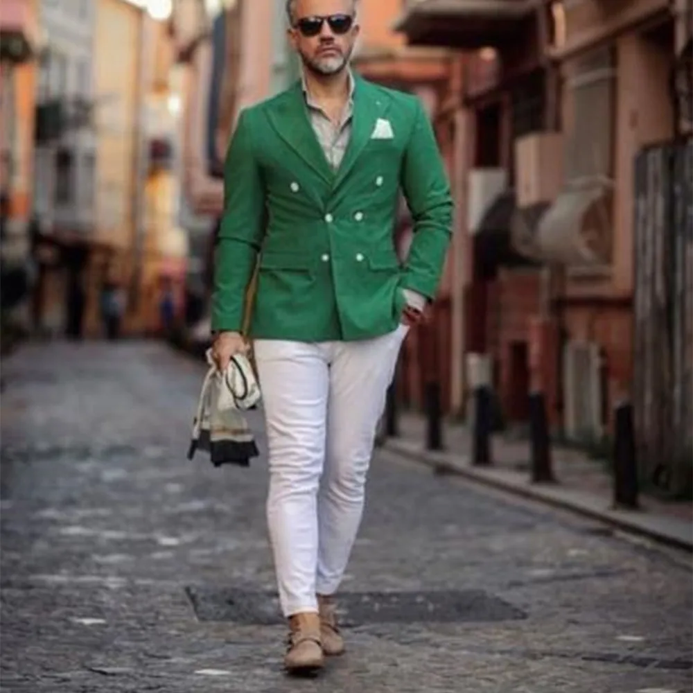 

Summer Green Jacket White Pant Slim Fit Wedding Costume Suit for Men Groom Suits Tuxedos Groomsmen Party Suits Wedding Tuxedo