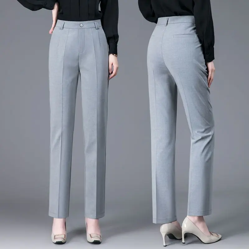 2023 New Women Spring Autumn Korean Elegant Solid Loose Suits Pants Ladies Fashion Casual High Waist Straight Long Trousers X108