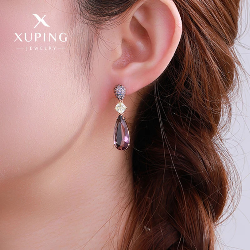 Серия цветных драгоценных камней Xuping квадратные серьги с каплями воды