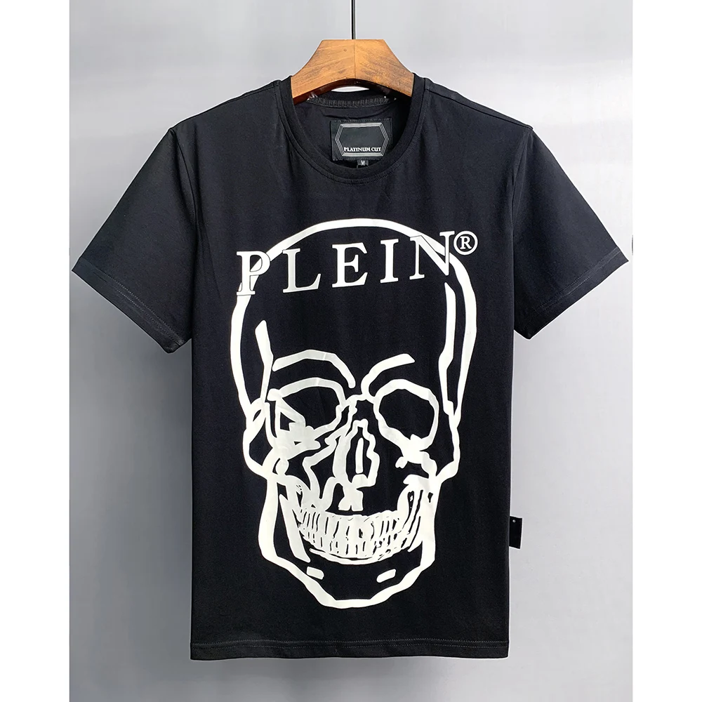 

Summer new short sleeved men's pure cotton letter skull printed simple top T-shirt is a fashion trend high quality O-Neck top
