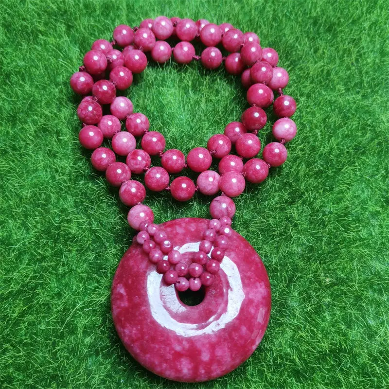 

New Natural Peach Blossom Jade Ping An Buckle Necklace Women's Fashion Joker Sweater Chain