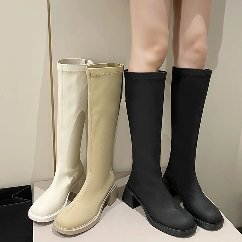 

Zipper Women's Boots Autumn Shoes Round Toe Flat Heel Boots-Women Ladies Rubber Med High Heel 2022 Over-the-Knee Rock Rome Basic