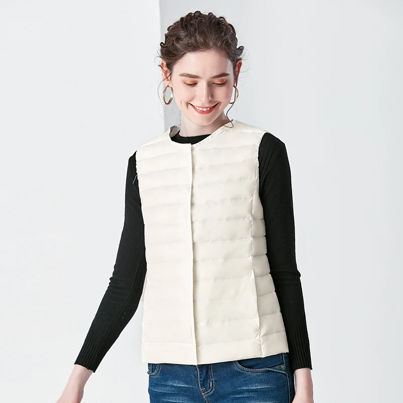 Winter 2022 New Round Neck Lightweight Down Vest Women's Korean V Neck Short Vest Large Cuff Coat puffer canadian jacket women