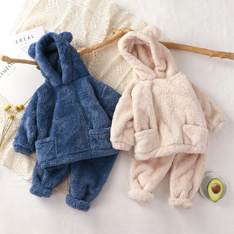 Conjuntos de ropa de invierno para bebés, niños y niñas, abrigos y pantalones de felpa de doble cara, 2 piezas, pijama cálido para niños