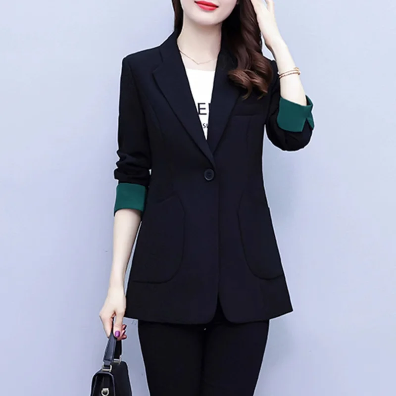 Fashion Slim Suit Jacket Women's Long Sleeve Leisure Blazer Tops New Spring Autumn Professional Blazer Jacket Female Outwear
