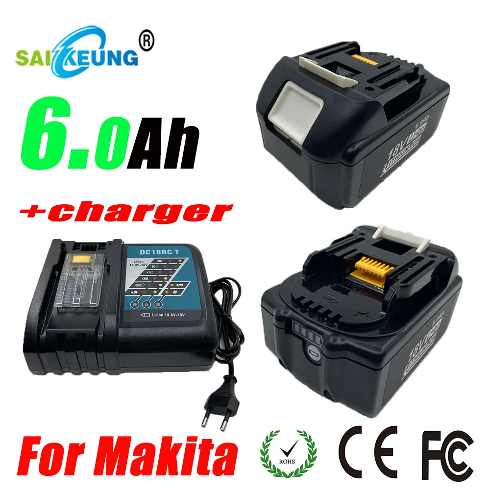 

Saikeung 18V 6Ah Rechargeable Battery for Makita Power Tools, with LED Lithium Ion Replacement LXT BL1860 1850 1840 18V 6000mAh