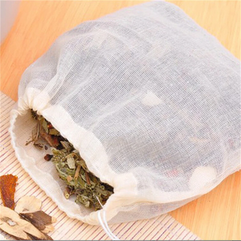 10pcs 8x10cm Large Cotton Muslin Drawstring Reusable Bags for Soap Herbs Tea Spice Filter Drinkware Kitchen Accessories