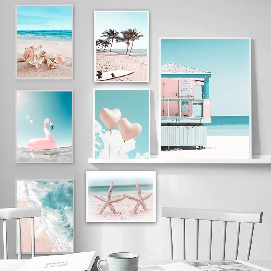 

Tropical Sea Beach Starfish Surfboard Flamingo Wall Art Canvas Painting Nordic Posters And Prints Wall Pictures For Living Room
