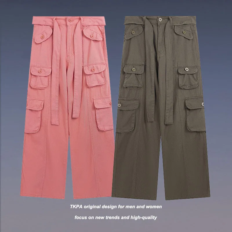 

Men'S Hip-Hop Work Pants High Street Men And Women Solid Color Multi-Pocket Wide Leg Pants Cotton High Quality Men'S Old Man Pan