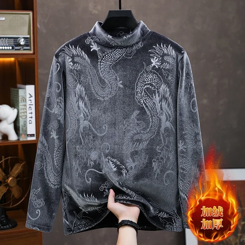 Новый мужской высококачественный золотой бархатный топ с полувысоким