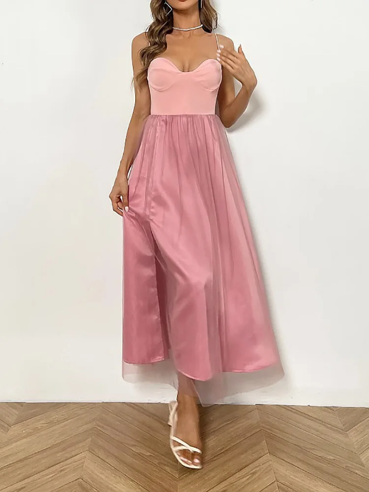 

2022 Y2k элегантное женское летнее Сетчатое вечерние сексуальное платье с открытыми плечами без рукавов на бретельках длинное платье модные ...