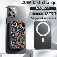 magnetic power bank10000 mah 5000mah portable chargers external auxiliary battery fast wireless charging flower retro geometric