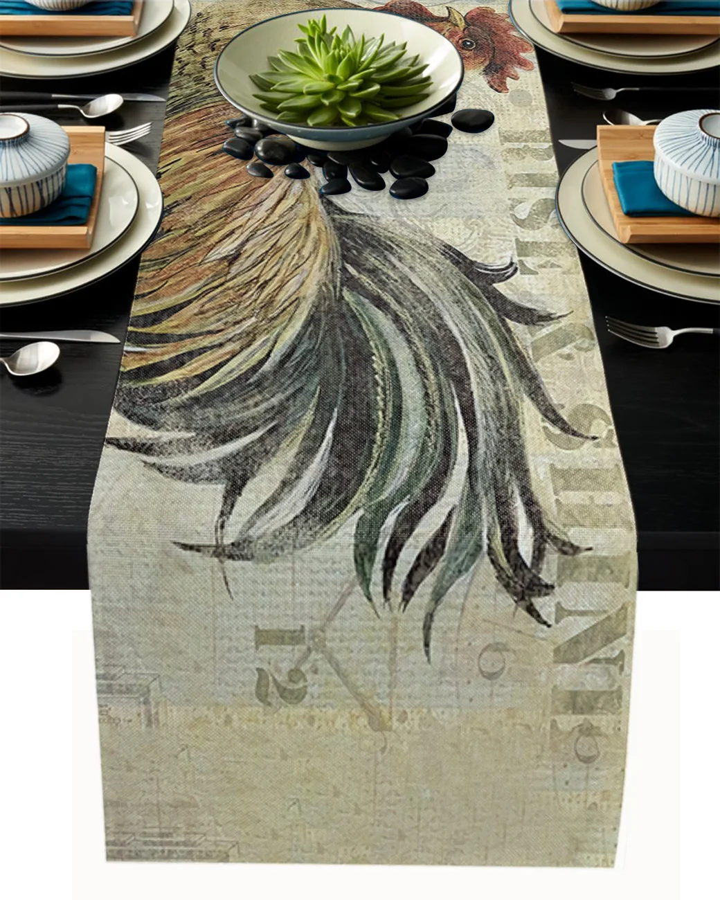 

Vintage Rooster Retro Farm Table Runner Luxury Home Dining Table Coffee Table Holiday Wedding Decor Party Table Runner