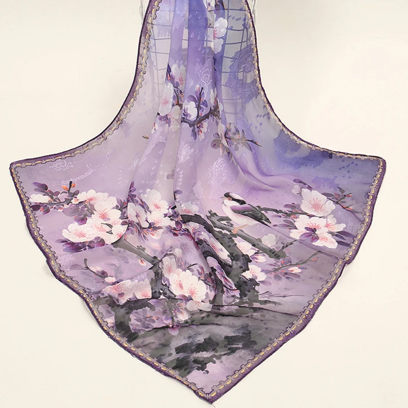 Новый дизайн атласный Шелковый квадратный шарф с цветочным принтом Женский