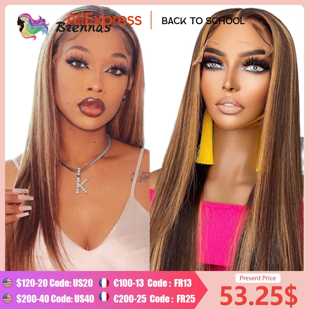 Straight Highlight Wig Honey Blond Ombre Lace Front Wigs For Women Human Hair Preplucked Brazilian Ombre Straight Human Hair Wig