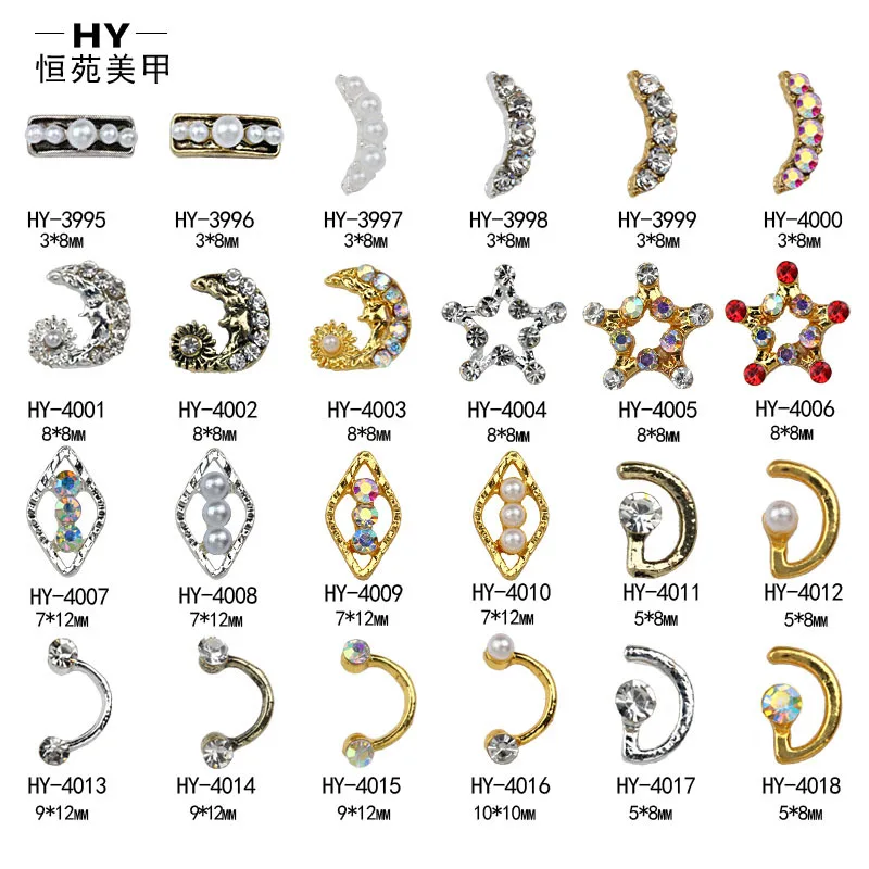 

Nail Art Alloy Decals Charms Moon Crown Heart Multi-Shapes Gold Silver Crystal Rhinestones for Nail Art Decoration Jewelry