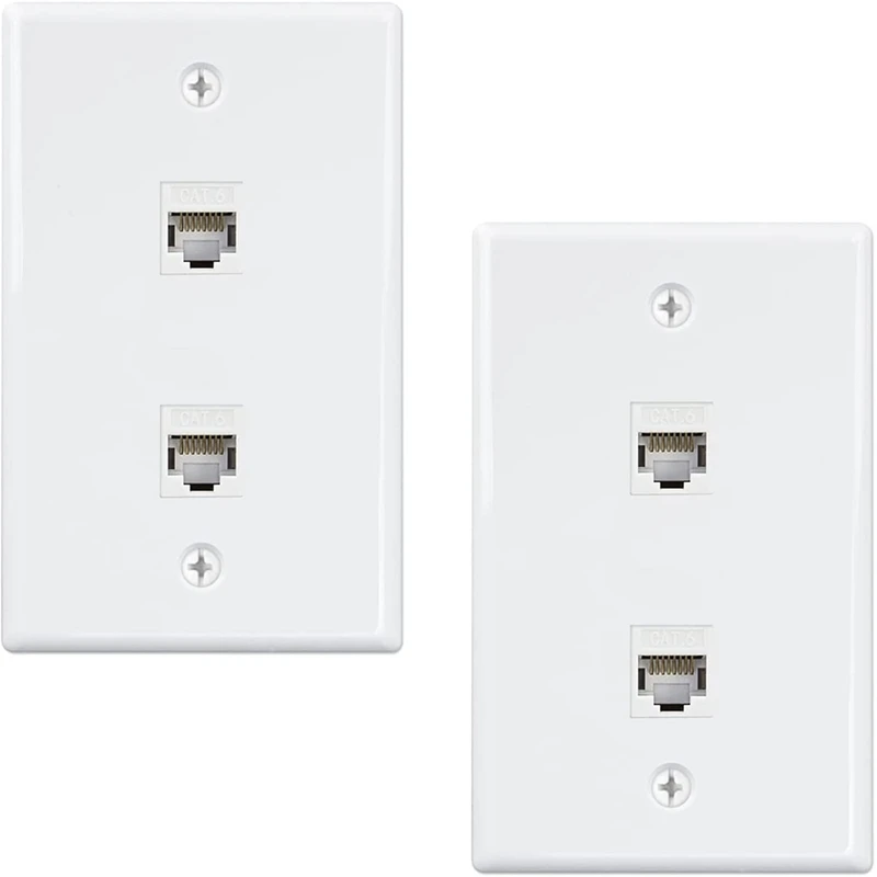 

2 Port Ethernet Wall Plate, Cat6 Female To Female Wall Jack RJ45 Keystone Inline Coupler Wall Outlet, White