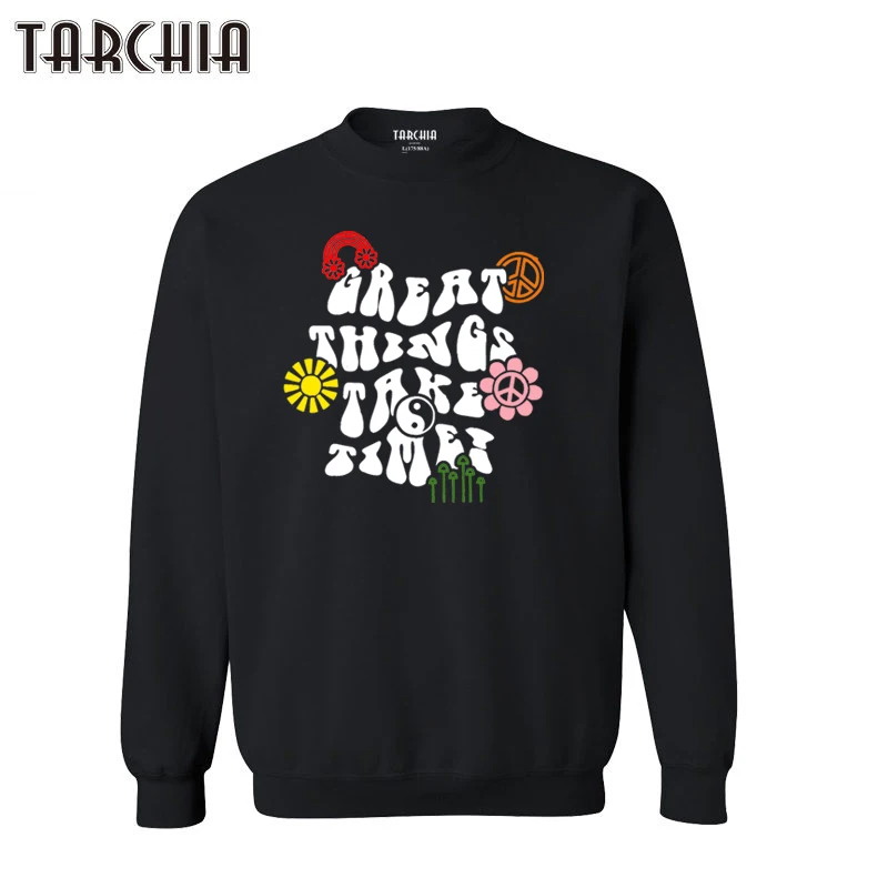 

Новинка Весна 2023, Модные приталенные мужские толстовки TARCHIA с надписью Great Things Take Times, пуловеры с капюшоном, повседневные свитшоты на осень