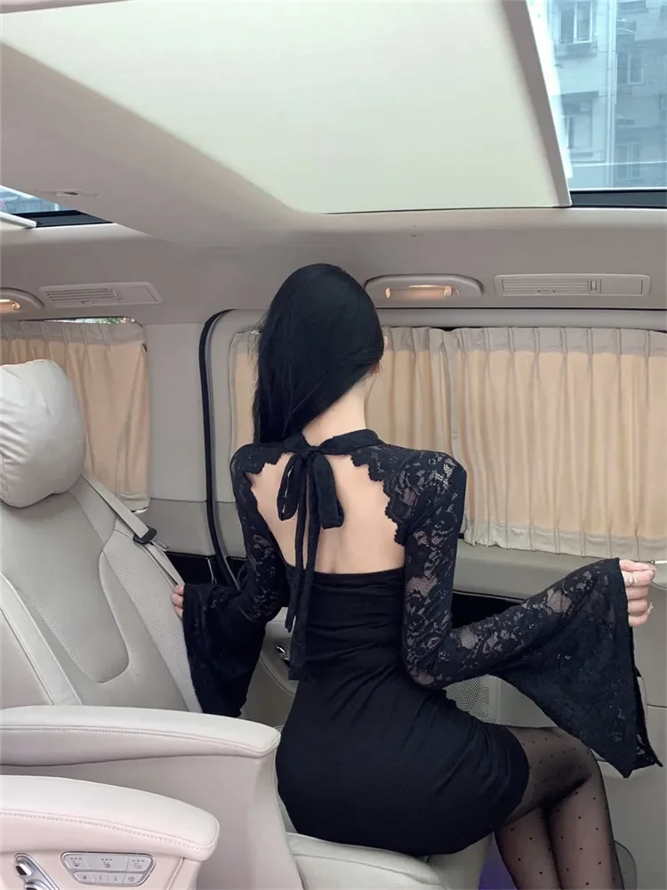 Маленькое черное платье в ретро-стиле средневековья для женщин модное кружевное