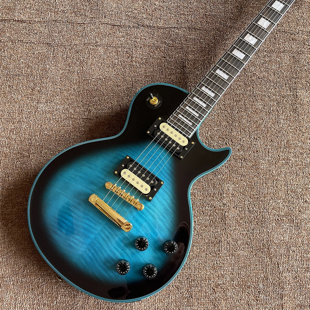 

Custom Electric Guitar Blue color Tiger Flame Maple Top guitar High quality pickups Free shipping