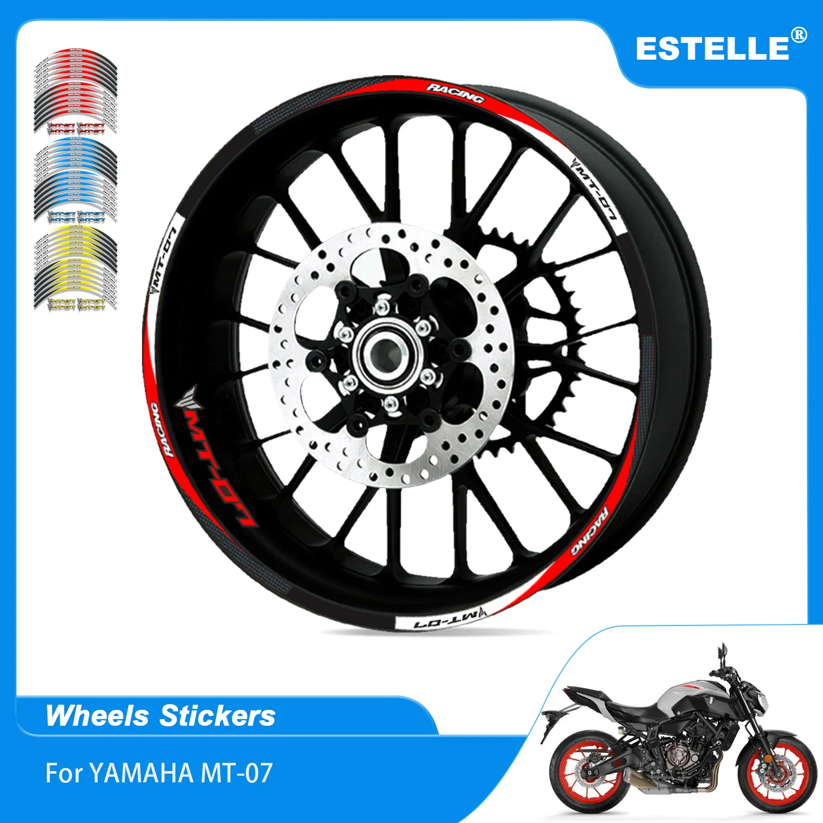 

Motorcycle Decorative Wheel Hub streak decoration Styling Tire waterproof Reflective Decal Stickers For YAMAHA MT-07 All Years