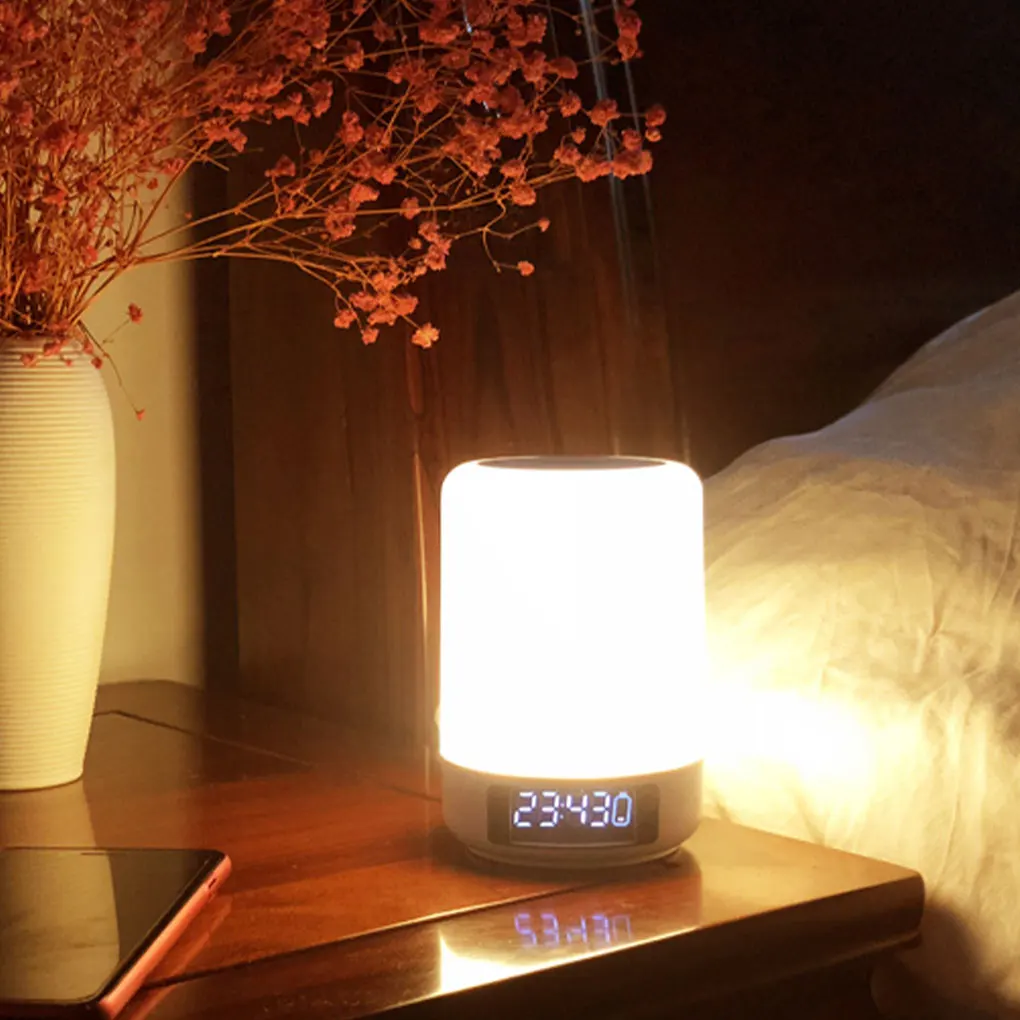 

Night Light Rechargeable Lamp Alarm Clock Speaker Bedroom Lighting