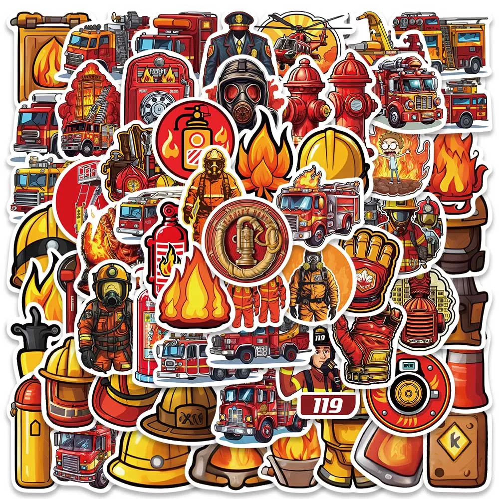 

10/61pcs Classic Cartoon Firefighter Stickers Vinyl Laptop Phone Decals Luggage Guitar Notebook Bocycle Waterproof Graffiti