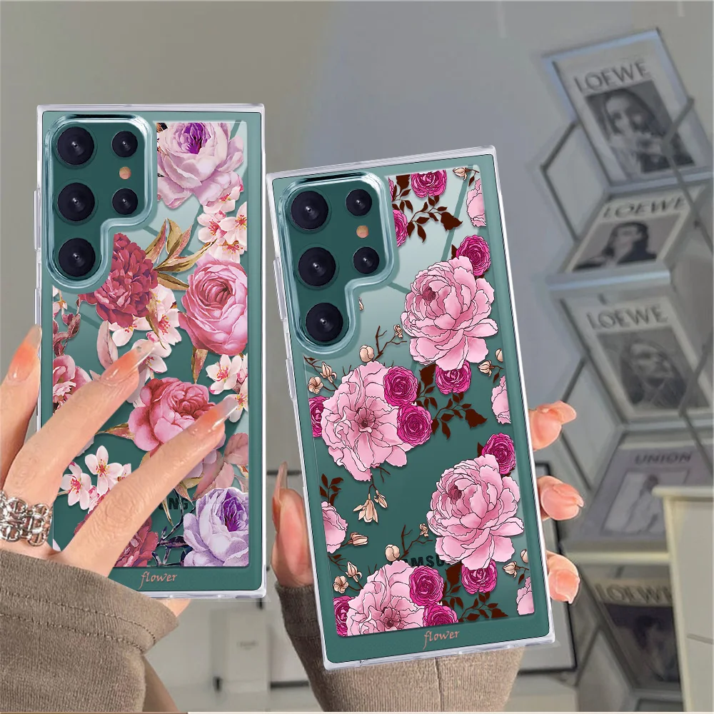 

Luxury Transparent Case for SAMSUNG Galaxy S22Ultra Flower Protection Shell For Samsung S22Plus S22 Coque Fundas PC+TPU Cover