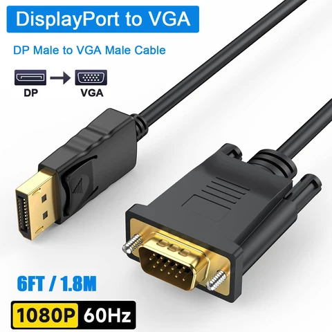 HD 1080P Displayport Display Port DP Male to VGA Male Позолоченный кабель DP to VGA для портативного компьютера ПК HDTV-проектор Монитор