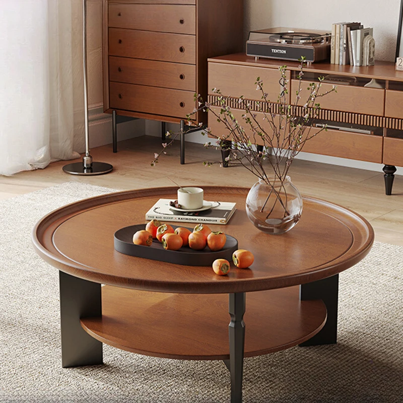 Простой круглый антикварный журнальный столик деревянный дизайн прозрачный пол