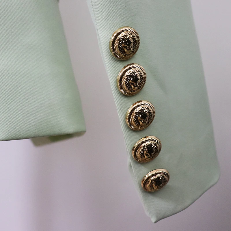HIGH QUALITY New 2023 Classic Designer Women's Metal Lion Buttons Double Breasted Blazer Jacket Tender green