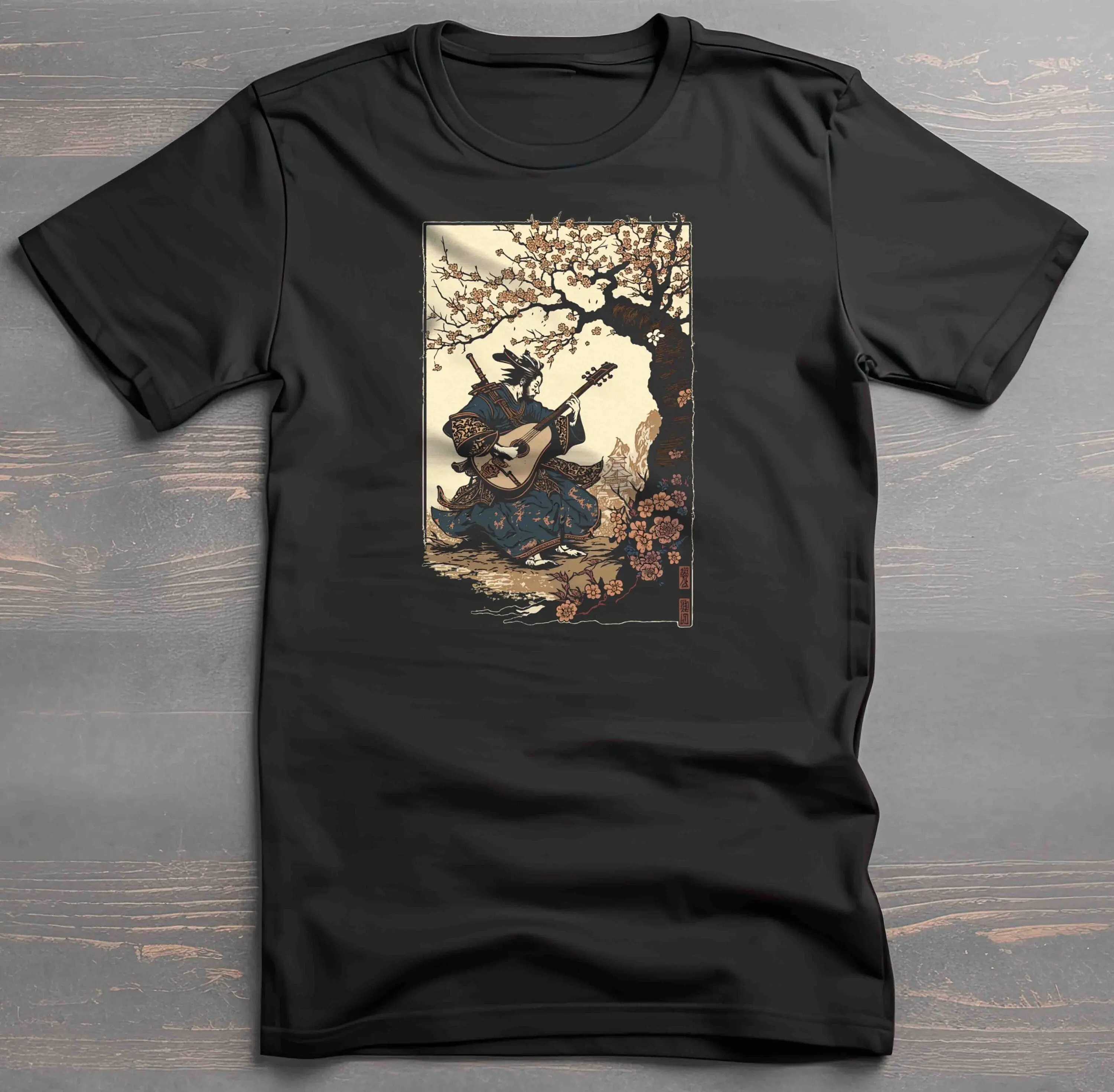 Футболка с принтом самурая гитара шестиструнная японская музыка