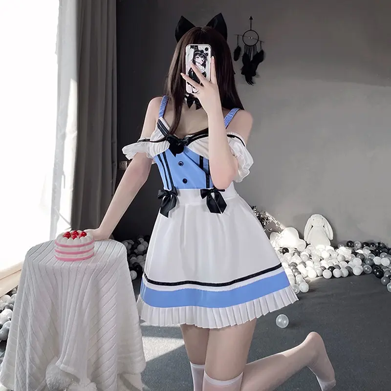 

Cute Lovely Uniform Women Sexy Halloween Lingerie Suit Costume Japanese Kawaii Blue Maid Outfits Cosplay Passion Tease