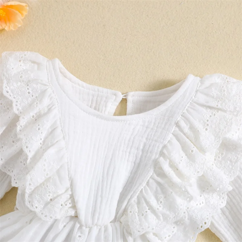 

Комбинезон для маленьких девочек, платье с оборками, лоскутное однотонное боди с длинным рукавом и круглым вырезом, Одежда для новорожденных