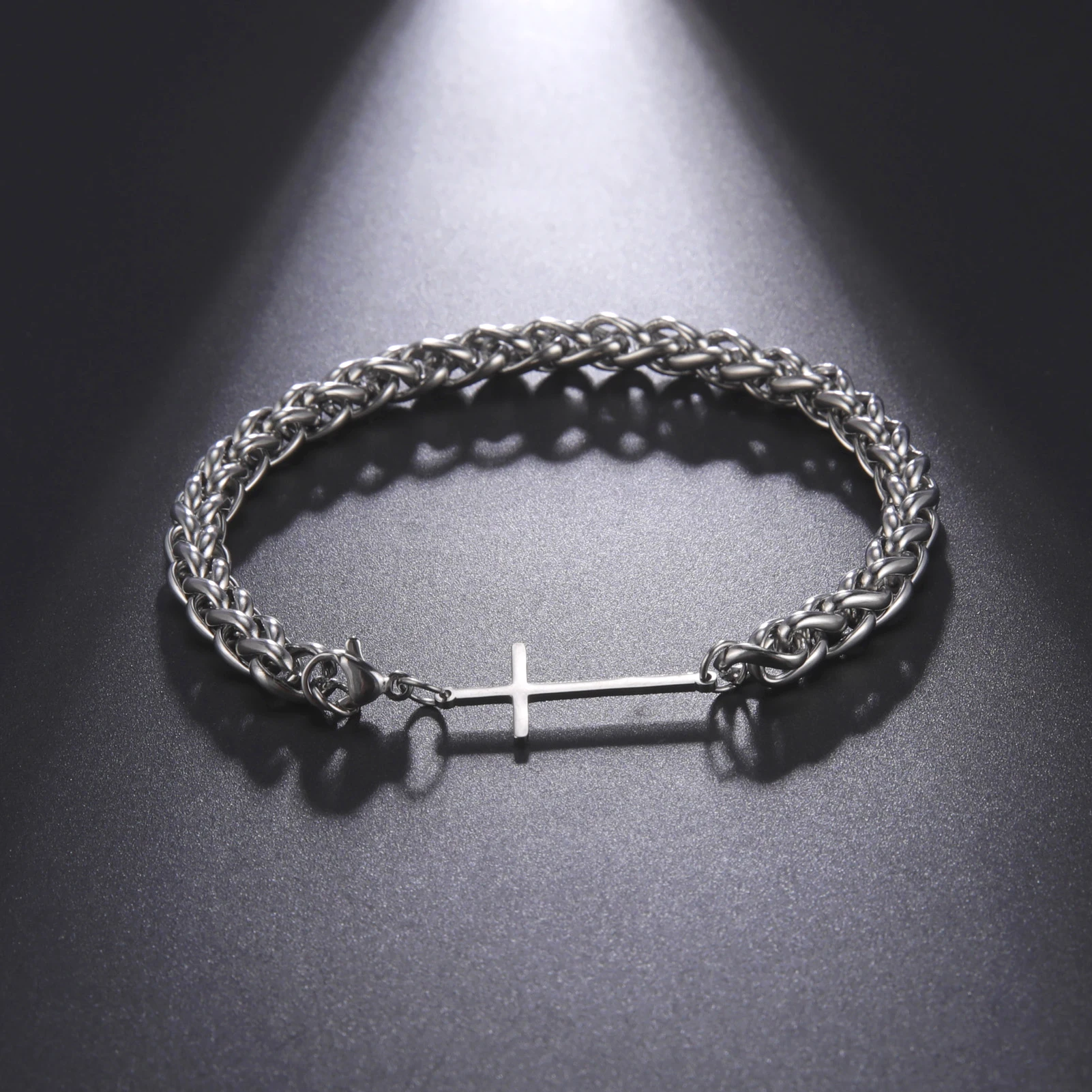 

My Shape 5.3mm Wheat Chain Cross Bracelets Bangle For Men Women Punk Stainless Steel Bracelet Vintage Men's Christmas Jewelry