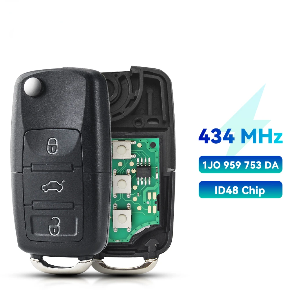 

KEYYOU 434 МГц откидной дистанционный автомобильный брелок для VW Volkswagen PASSAT Polo Skoda Seat Polo Golf Beetle 1J0959753 DA/AH 1K0959753G ID48