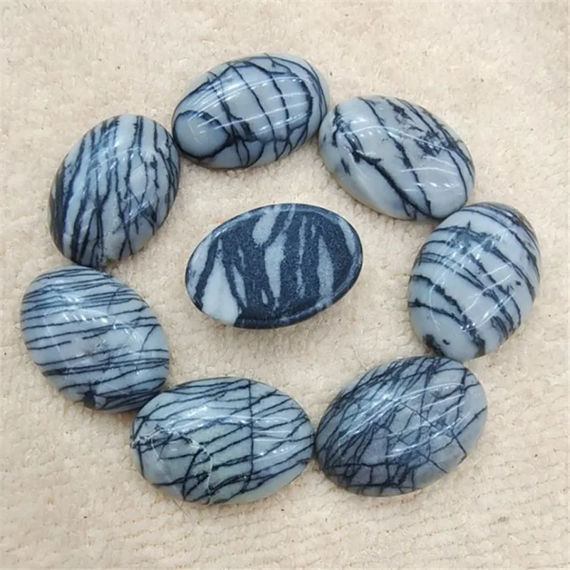 

10PCS Nature Black Line Jasper Cabochons Oval Shape 18X25MM No Hole For Women's DIY Jewelry Making Accessories Free Shippings